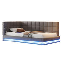 POLSTERBETT mit LED-Beleuchtung 90/200 cm mit USB und Lattenrost, Grau - Grau, Textil (90/200cm) - BEAOK
