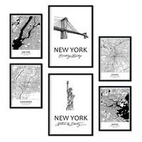 POSTER Set Mit 6 Drucke Von Usa Von Karten In Schwarz Weiß Im Nordischen A3 & A4 Rahmenlos - Klar, Papier (29/3cm) - Nacnic