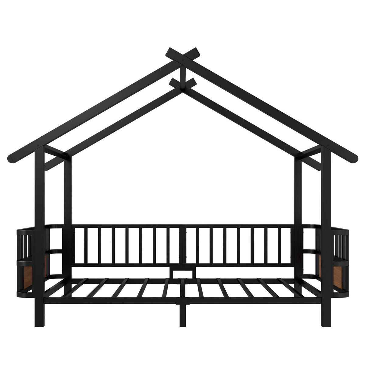 KINDERBETT 90x200cm Metall Hausbett Sicherheitsgitter Schwarz - Schwarz, Metall (90/200cm) - FLIEKS