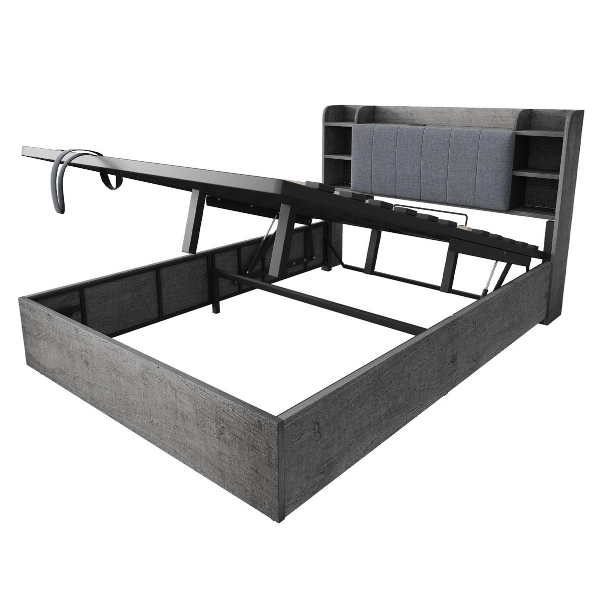 POSTEĽ 180/200 cm sivá z MDF s hydraulickým úložným priestorom a čelom s USB a USB-C - sivá, kompozitné drevo (180/200cm) - OKWISH