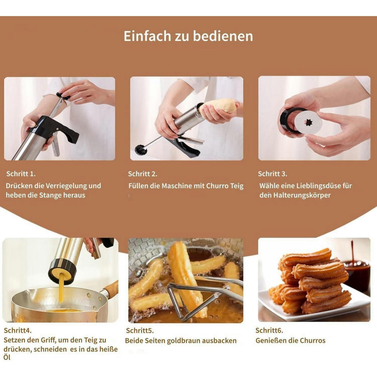 CHURRERA Set mit 3 Düsen Edelstahl Ø 5,6 x 21 cm - Silberfarben, Metall (15/5.6/22cm)