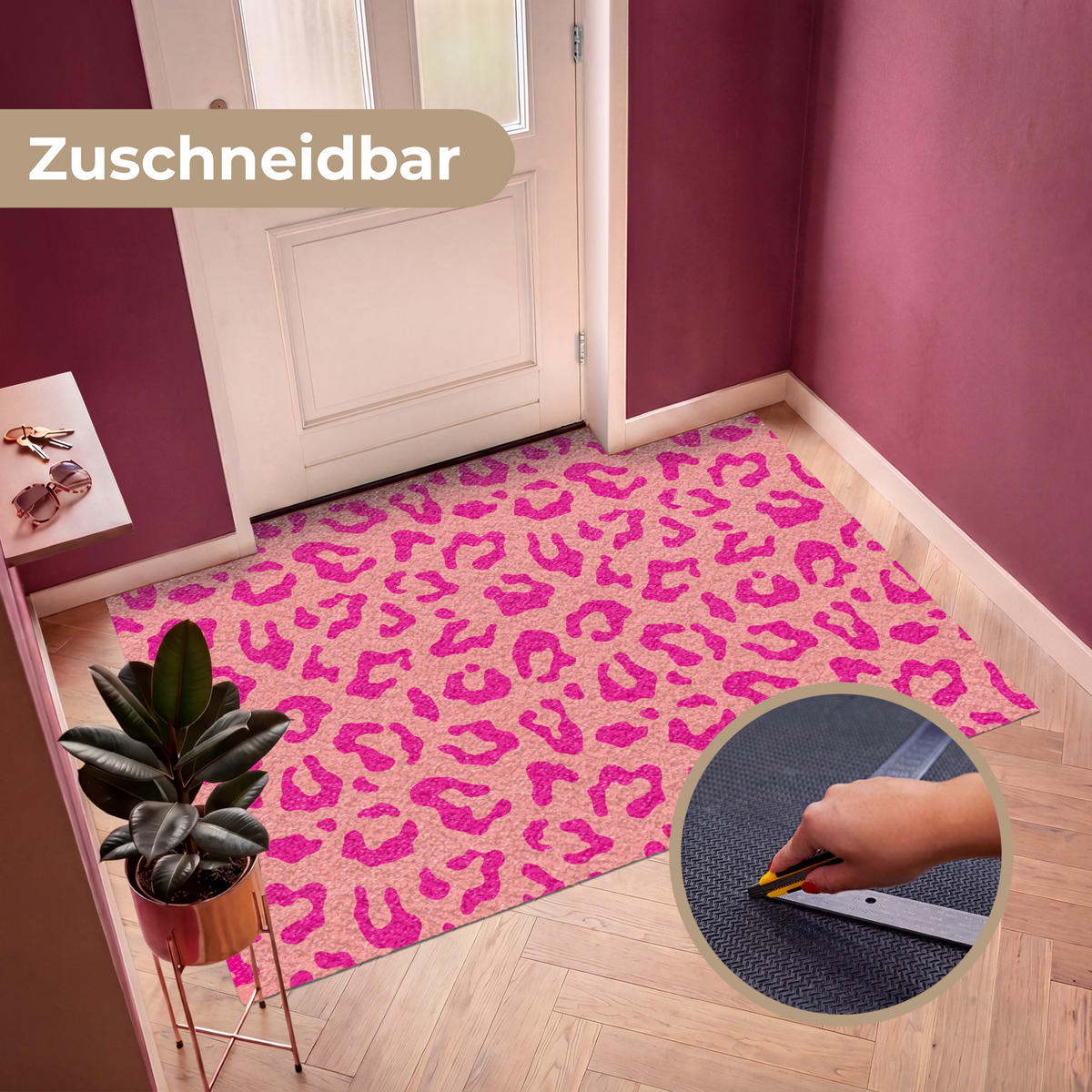 FUSSMATTE Pantherdruck - Rosa - Tierdruck - Minimalistisch Sauberlaufmatte 180x120 cm - Pink, Kunststoff (180/120cm) - MuchoWow