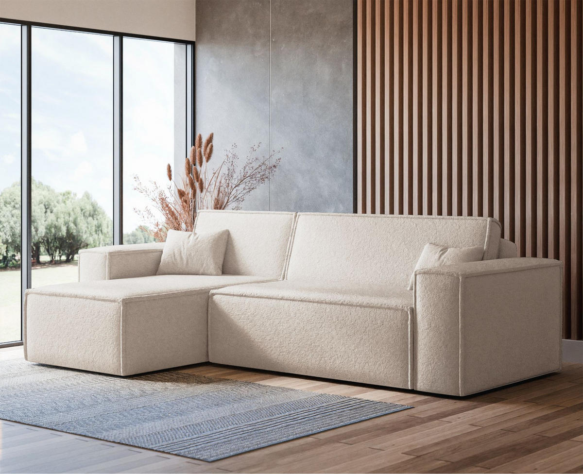 ECKSOFA Scarlo Creme Bouclé-Bezug - Creme/Schwarz, Kunststoff/Textil (244/145cm) - Selsey