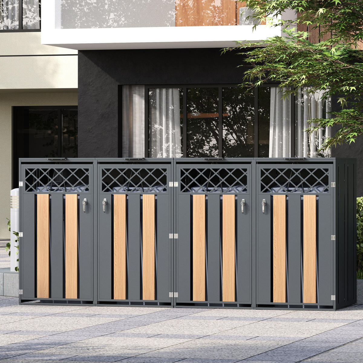 MÜLLTONNENBOX 2 Türen abschließbar Klappdeckel Lüftung - Multicolor, Metall (160/249/264cm) - FLIEKS