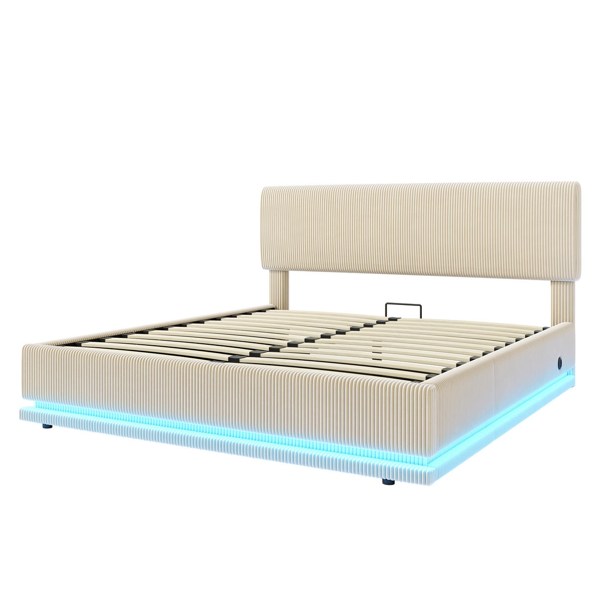POLSTERBETT 160/200 cm in Beige mit Stauraum, LED und USB-C Cord - Beige, Holzwerkstoff/Textil (160/200cm) - STILVORA