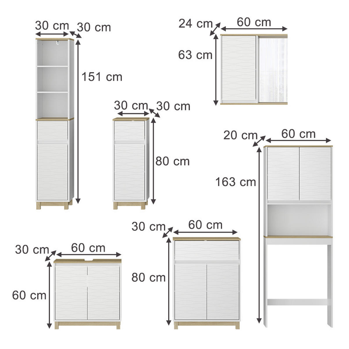 KOUPELNOVÝ NÁBYTEK Livia Bílá/dub - bílá/barva dubu, kompozitní dřevo (60/60/30cm) - Vicco