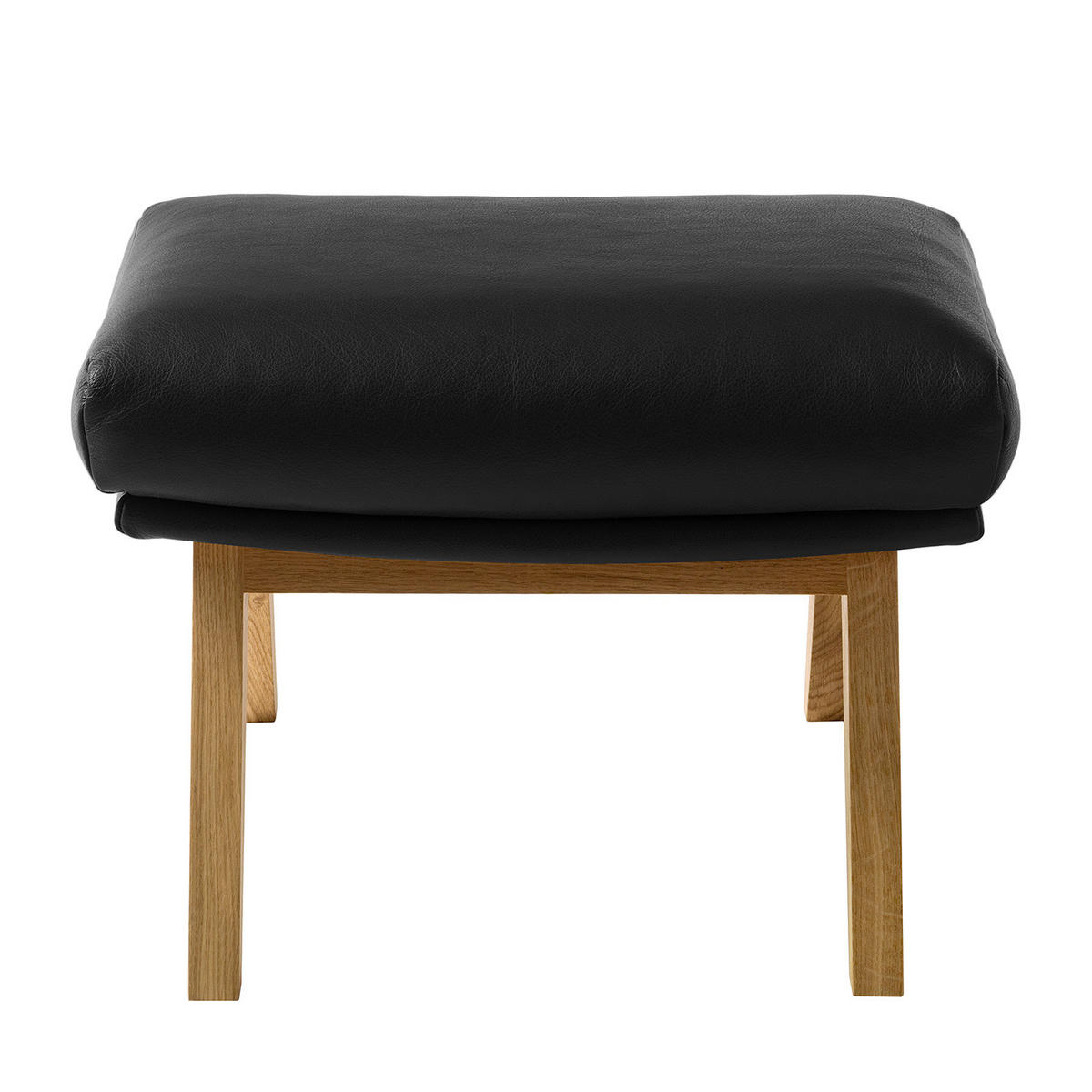 HOCKER mit Holzfüßen - Eichefarben/Schwarz, Leder/Eichenholz (54/41/41cm) - home24