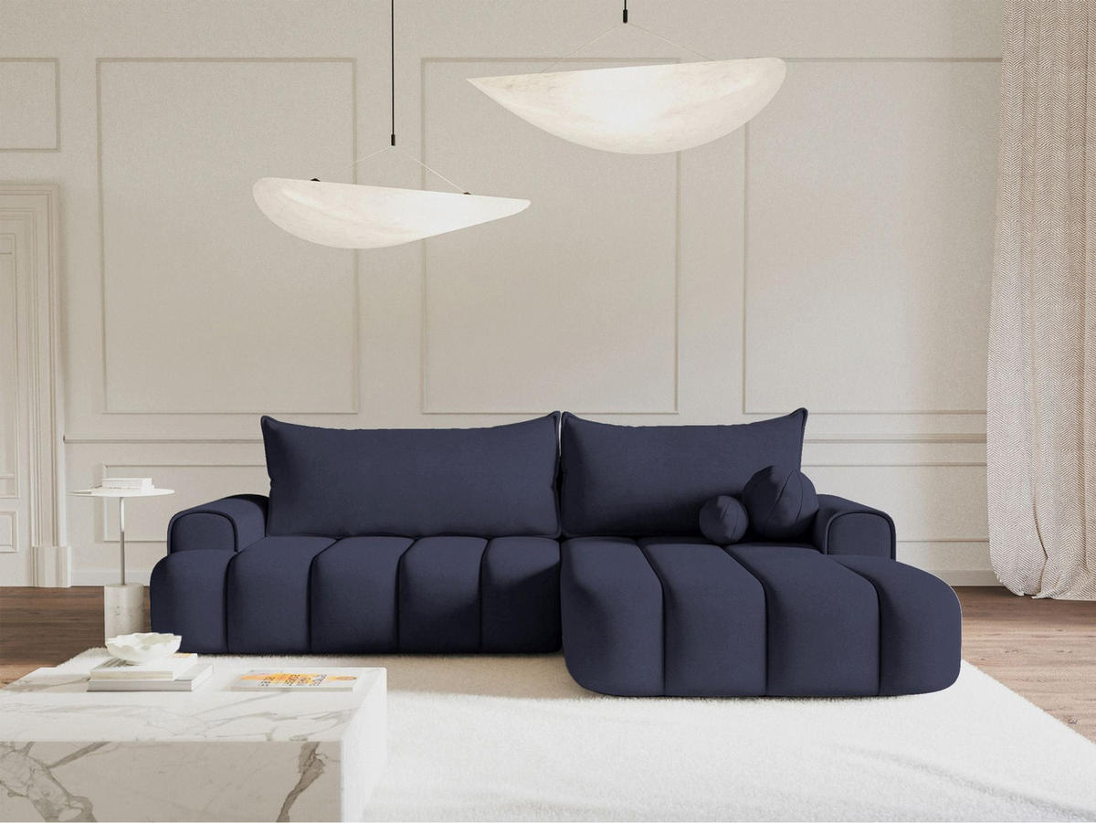 ECKSOFA Dandelino Marineblau mit Samtbezug, rechts - Schwarz/Dunkelblau, Kunststoff/Textil (172/271cm) - Selsey