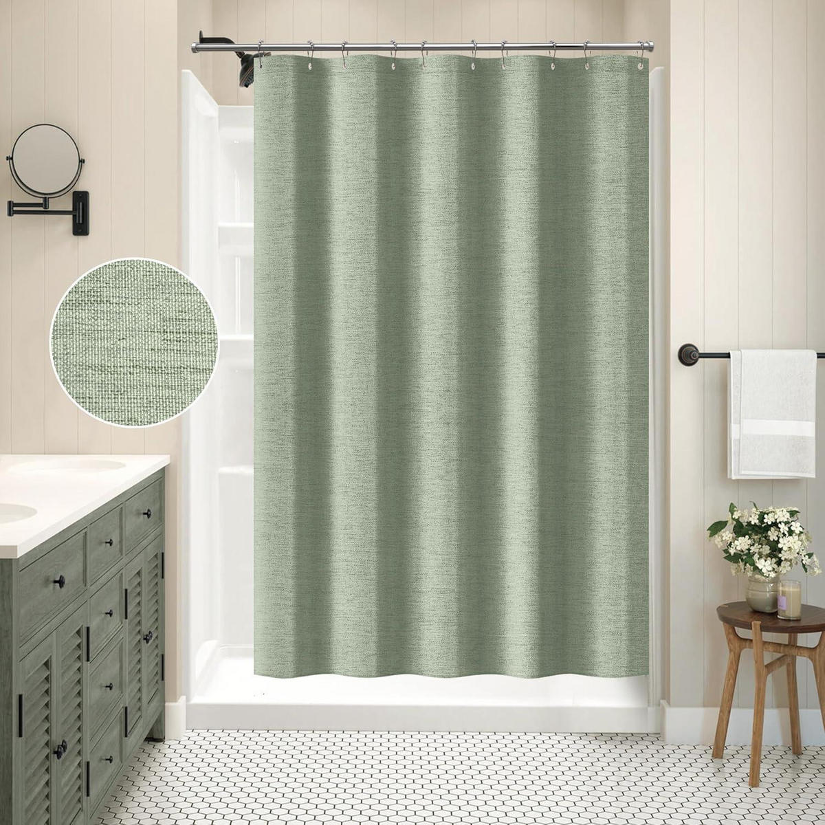 DUSCHVORHANG Leinenoptik Salbeigrün 152 x 182 cm - Grün, Textil (152/182cm)
