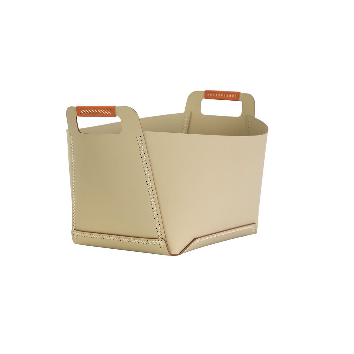 AUFBEWAHRUNGSKORB aus sandfarbenem regeneriertem Leder mit Griffen 48/47/34 cm - Sandfarben, Leder (48/34/47cm) - ANGEL CERDA