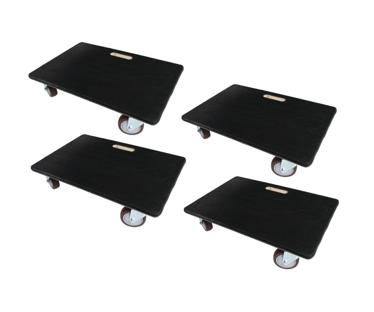 TRANSPORTROLLER 4er-Set Hercules mit 4 Rollen 15x40x60 cm Traglast 500kg Sperrholzplatte mit Gummibelag Schwarz - Schwarz, Holzwerkstoff (60/40/15cm) - PROREGAL