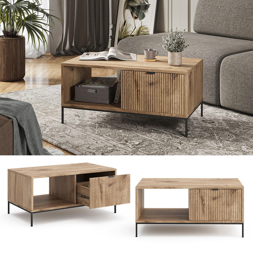 COUCHTISCH Eliza Viking Oak 90 x 50 cm mit einer Schublade - Eiche Wotan, Holzwerkstoff (50/90/45cm) - Vicco