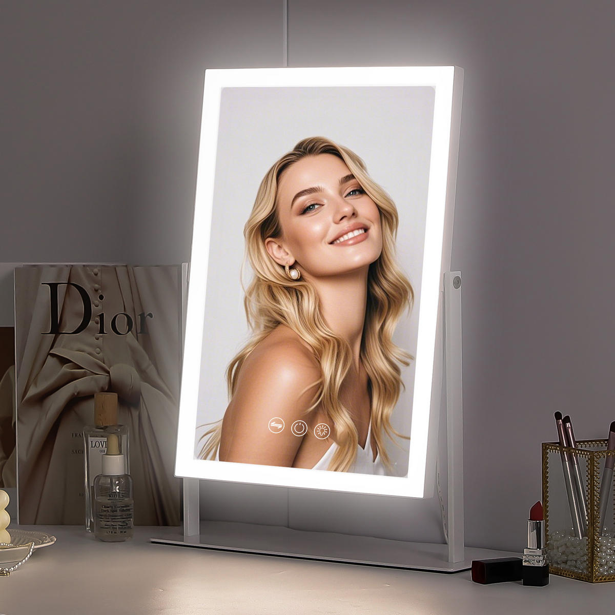 SCHMINKSPIEGEL mit LED Lichtleiste weiß 30/41 cm - Weiß, Metall (30/41/3cm) - VANITII