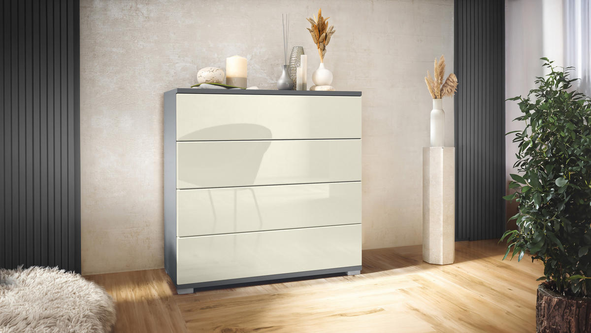 KOMMODE Pavos Creme Hochglanz - Creme, Holzwerkstoff (76/76/35cm) - Vladon