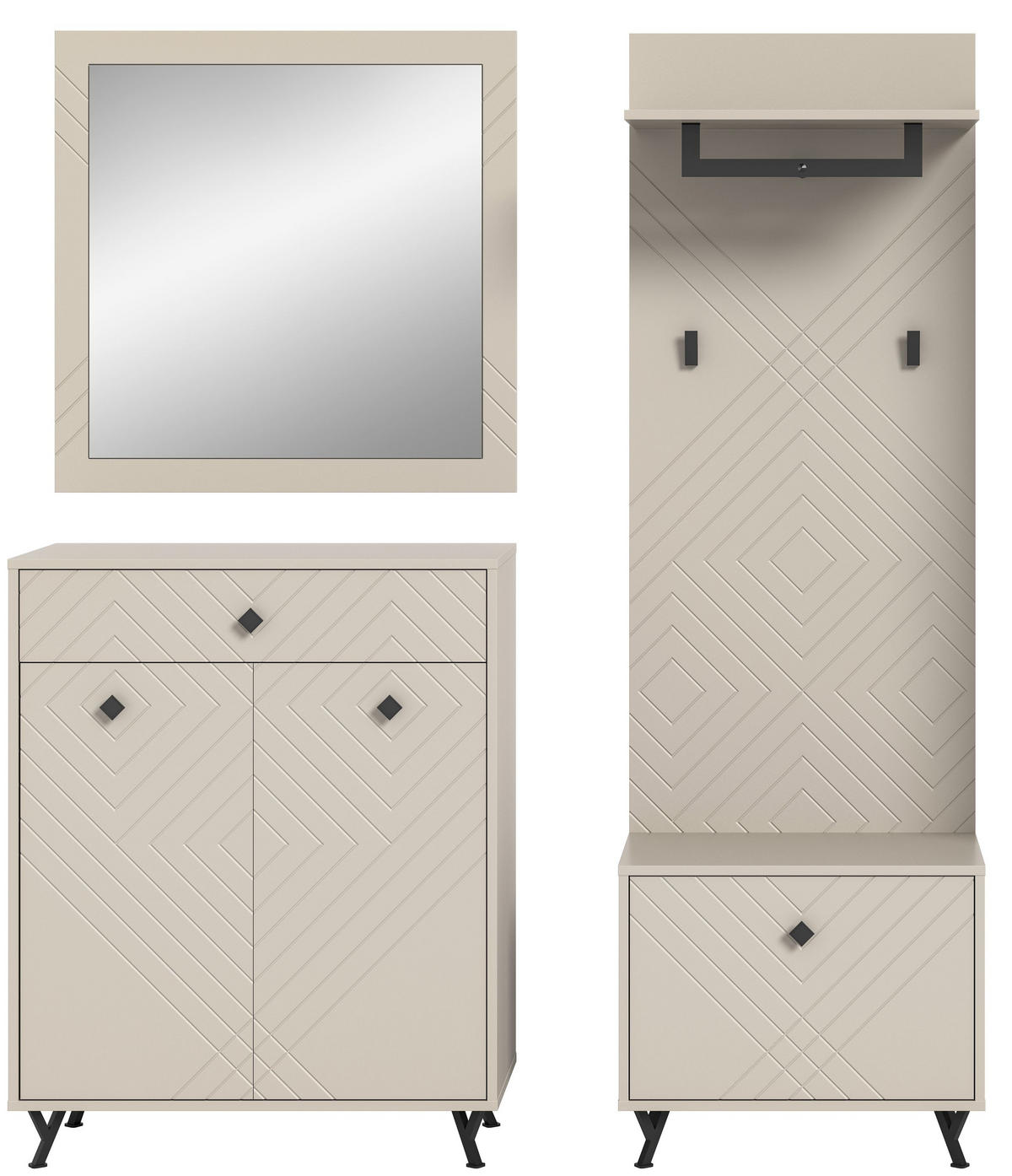 GARDEROBEN-SET NOTES 4-tlg. (B/H/T: ca. 195/190/35 cm) in sandbeige/sandbeige matt - Sandfarben, Holzwerkstoff (195/190/35cm)