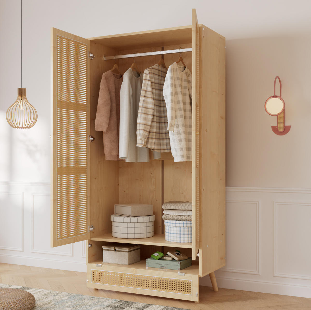 KLEIDERSCHRANK 90/183/45 cm Natur aus Holz mit Flip-Top-Deckel - Naturfarben, Holz (45/183/90cm) - OKMYHOME