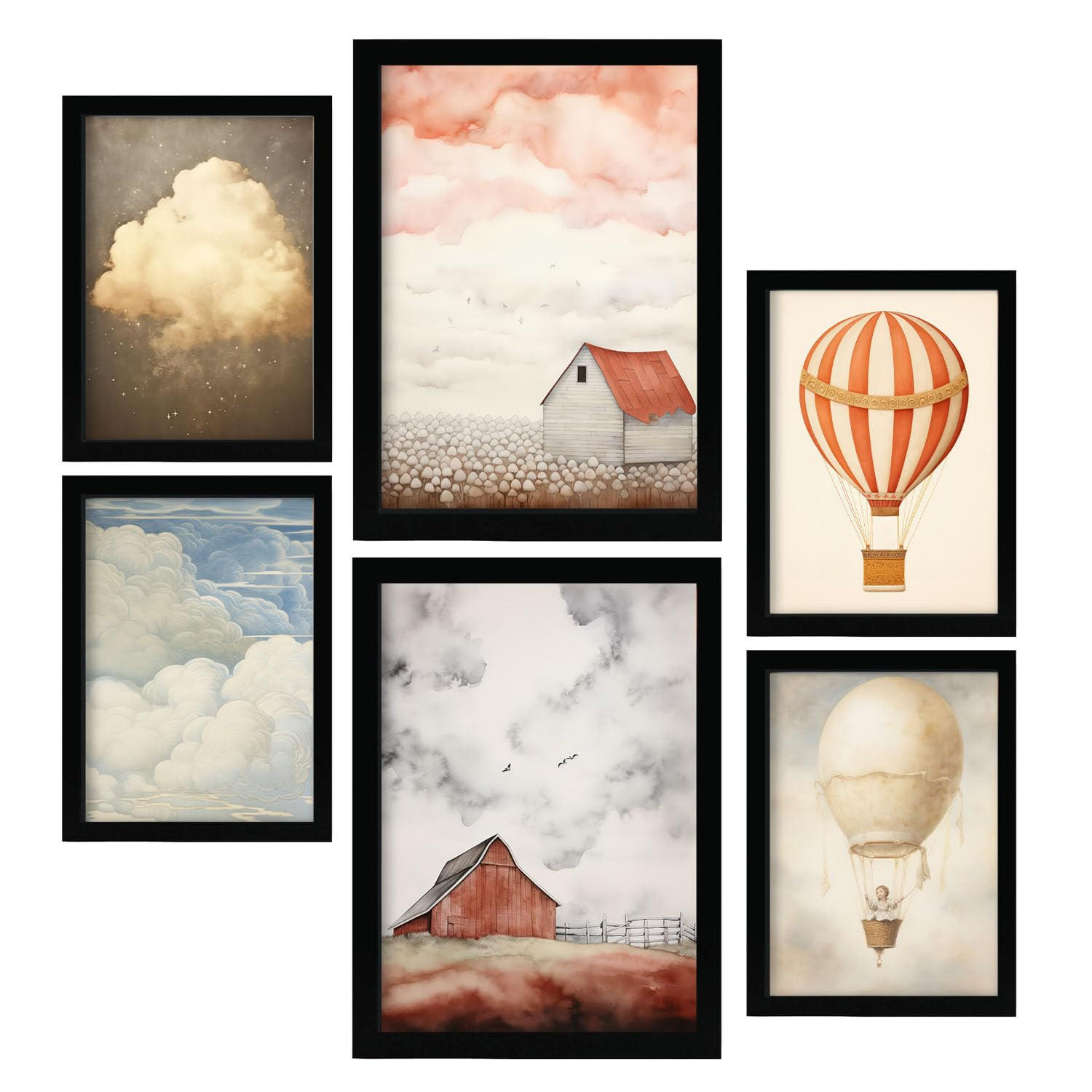 POSTER Set Mit 6 Oranger Himmelstraum A3 & A4 Schwarzer Rahmen - Schwarz, Papier (29/3cm) - Nacnic