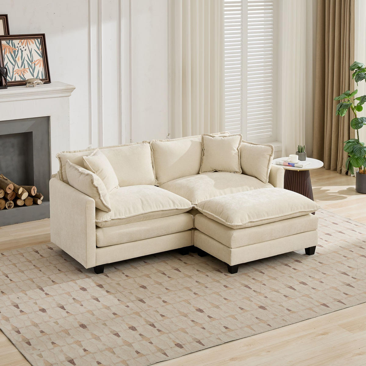 2-SITZER-SOFA aus Chenille mit modularem Design, beige - Beige, Textil (75/84/198cm)