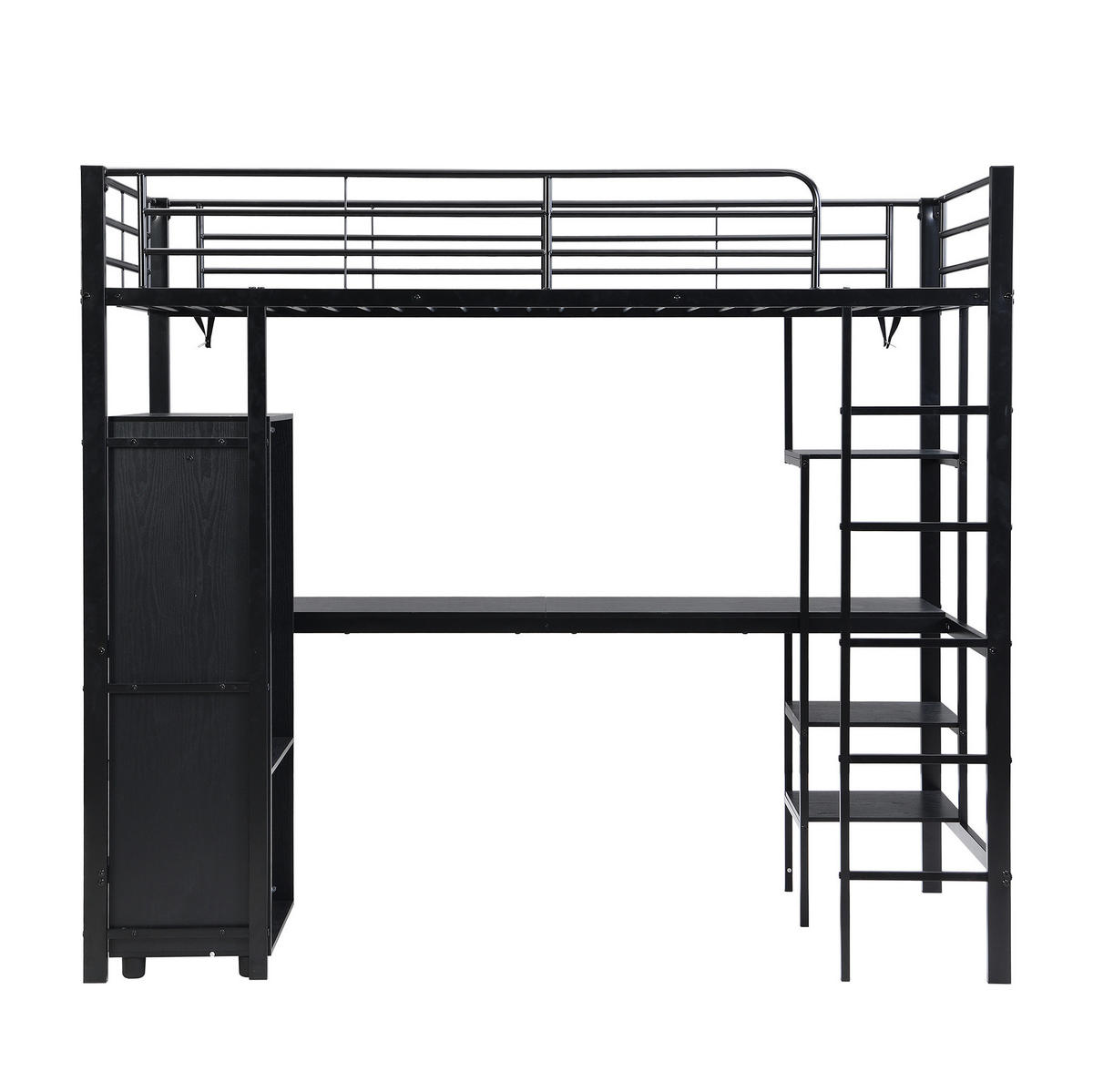HOCHBETT 90/200 cm aus Metall mit Schreibtisch und Kleiderschrank in Schwarz - Schwarz, Metall (90/200cm) - Flora Grace