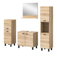 BADMÖBEL-SET Eiche 4-teilig 140 cm, Komplettset hängend oder stehend - Eichefarben, Glas/Holzwerkstoff (137/186/33cm) - Inn.Furn