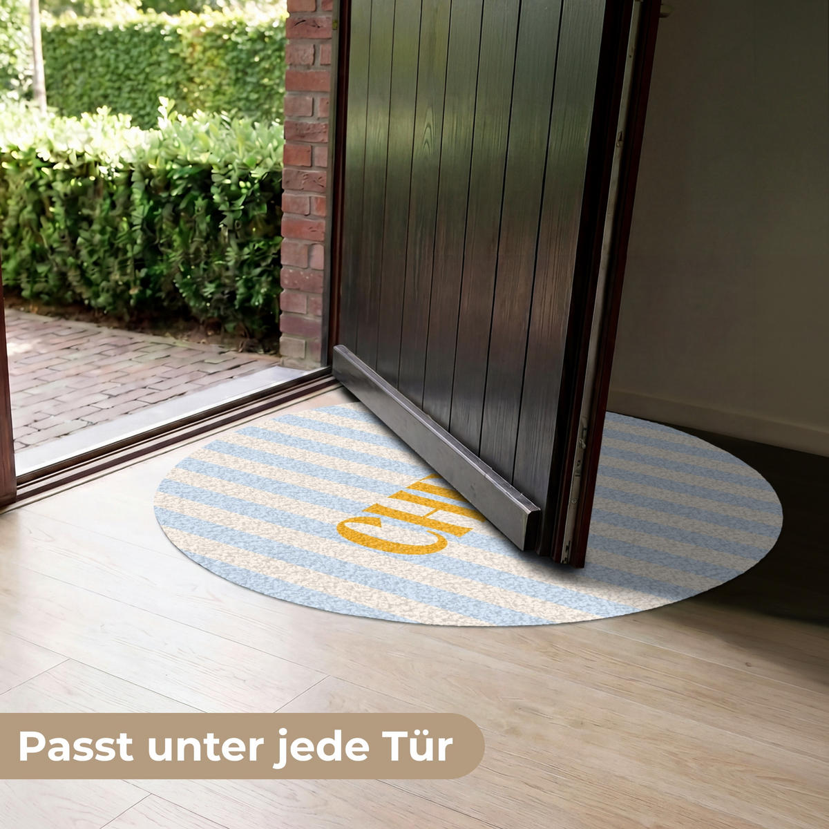 FUSSMATTE Orange – Blau – Streifen – Cheers 90x90 cm - Hellblau, Kunststoff (90/0.4cm) - MuchoWow