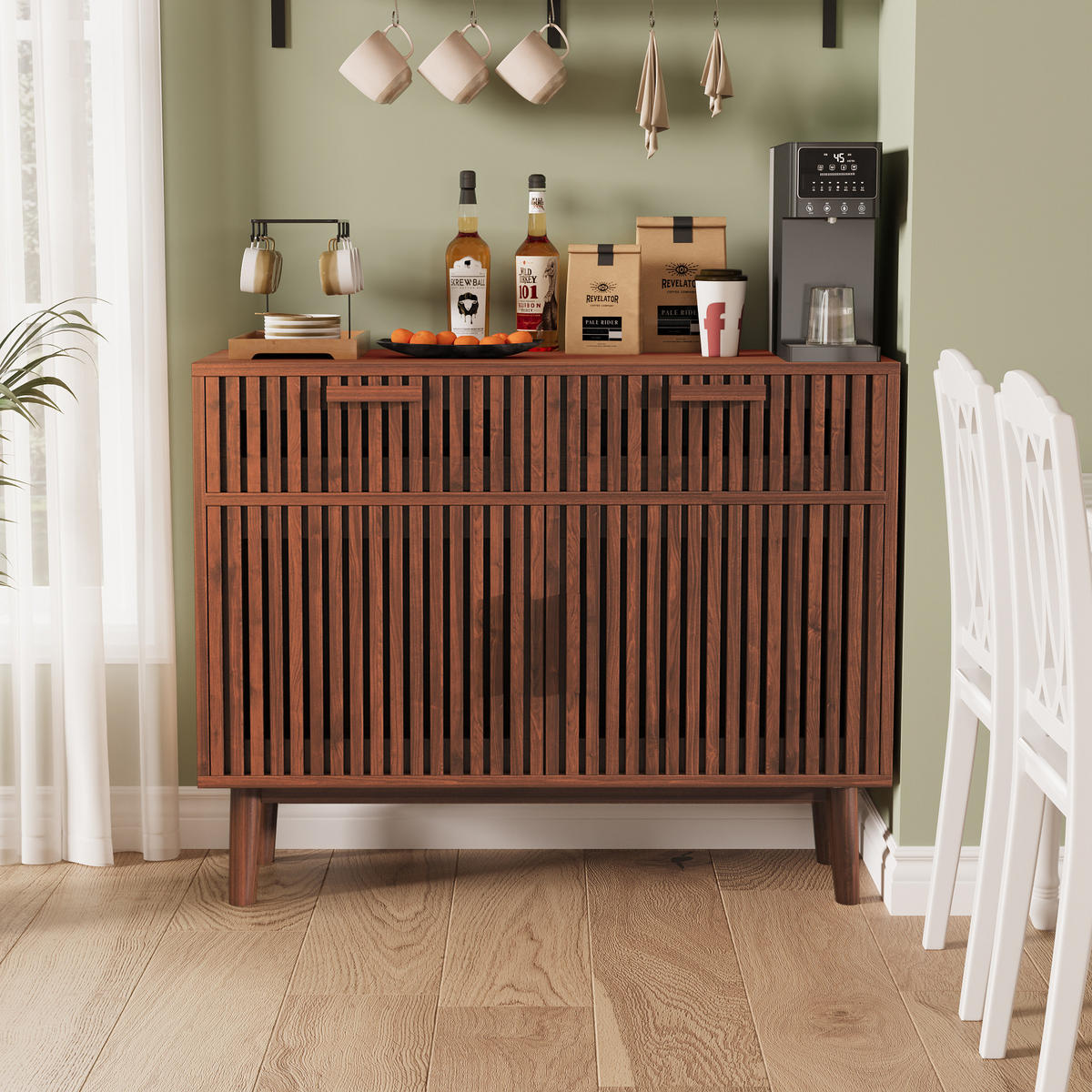 SIDEBOARD 100x35x80 cm 2 Schubladen 2 Türen Holz Walnuss - Braun, Holz (100/80/35cm) - Fortuna Lai
