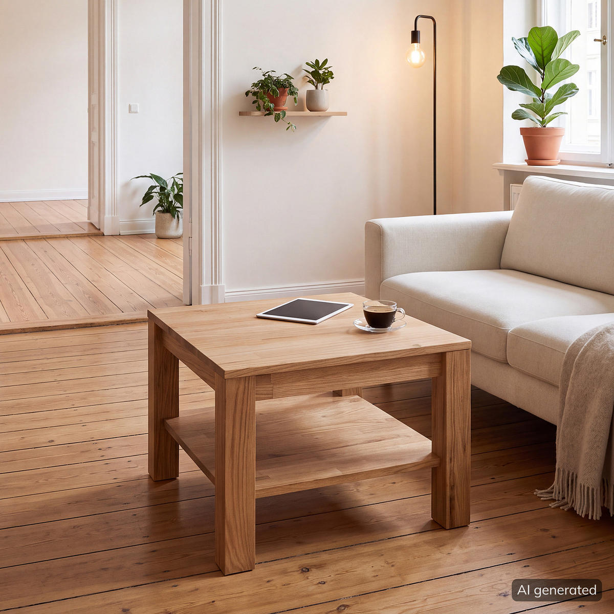 COUCHTISCH - Eiche massiv - Eichefarben, Holz (60/60/45cm) - home24