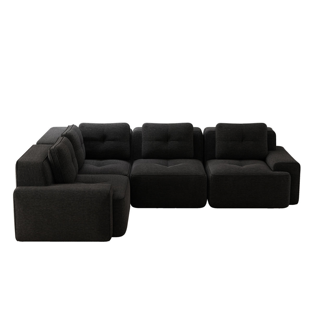 ECKSOFA 295/206/69 cm schwarz aus Cord mit modularem Design und ohne Aufbau - Schwarz, Textil (206/295cm) - OKWISH