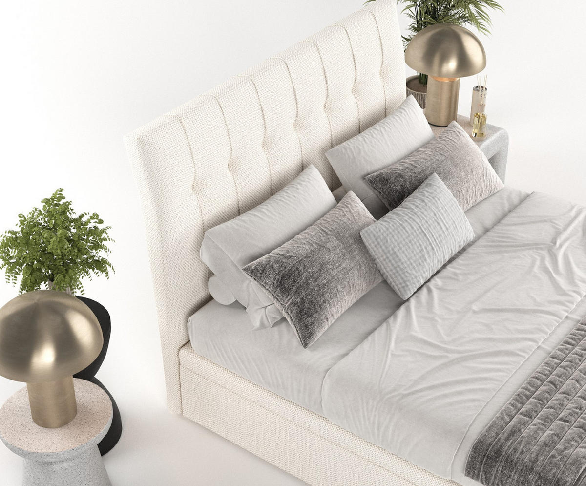 POLSTERBETT Kelsea mit Stauraum 160/200 cm Creme im Alta Stoff - Creme/Schwarz, Holz/Holzwerkstoff (160/200cm) - AltaBeds