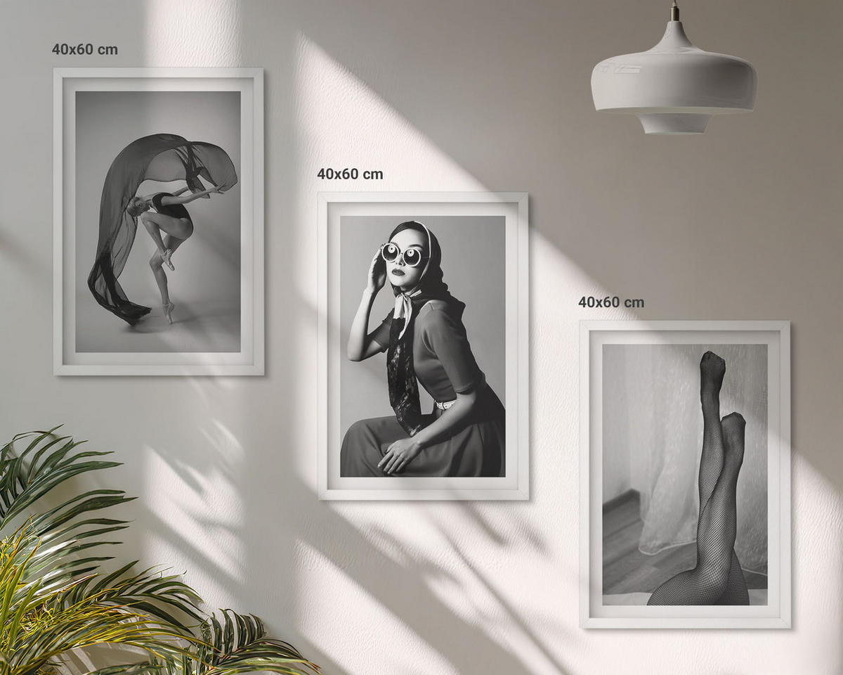 WANDBILDER 3er-Set - 40x60 cm Weißer Rahmen - Schwarz-Weiß-Porträts von Frauen - Weiß, Kunststoff (40/60cm) - ArtPrintCave
