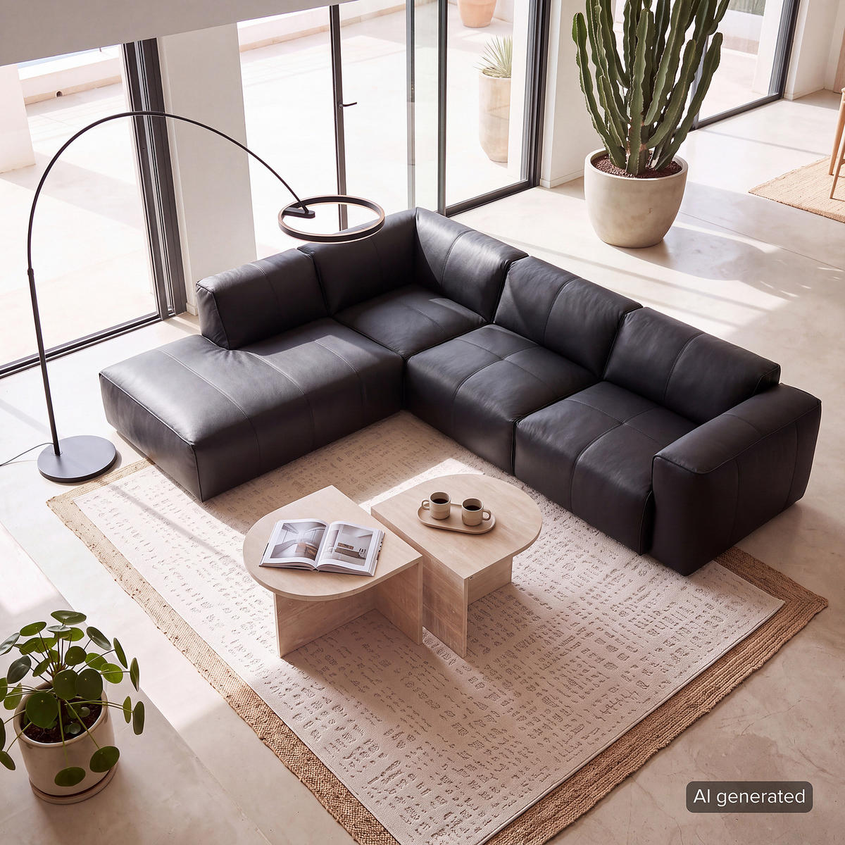 3-SITZER ECKSOFA mit Recamiere - Schwarz, Leder/Kunststoff (295/231cm) - home24