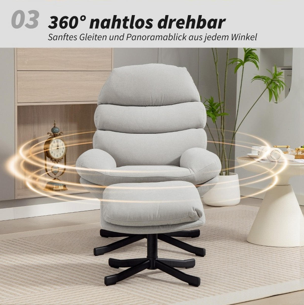 RELAXSESSEL 78/100/93 cm Cremeweiß aus Polyester mit Hocker - Creme, Textil (78/100/93cm) - OKMYHOME
