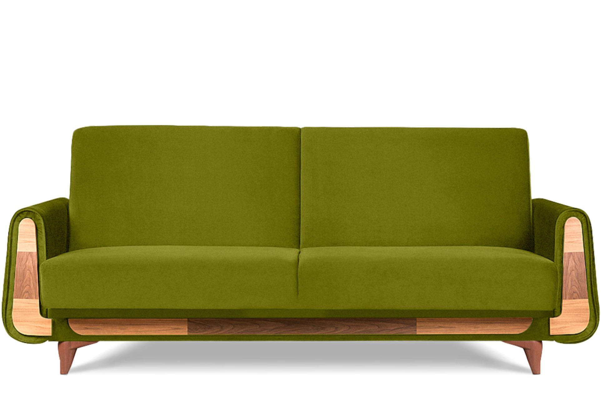 3-SITZER-SCHLAFSOFA GUSTAVO mit Armlehnen, grün - Braun/Olivgrün, Holz/Holzwerkstoff (230/98/98cm) - KONSIMO®