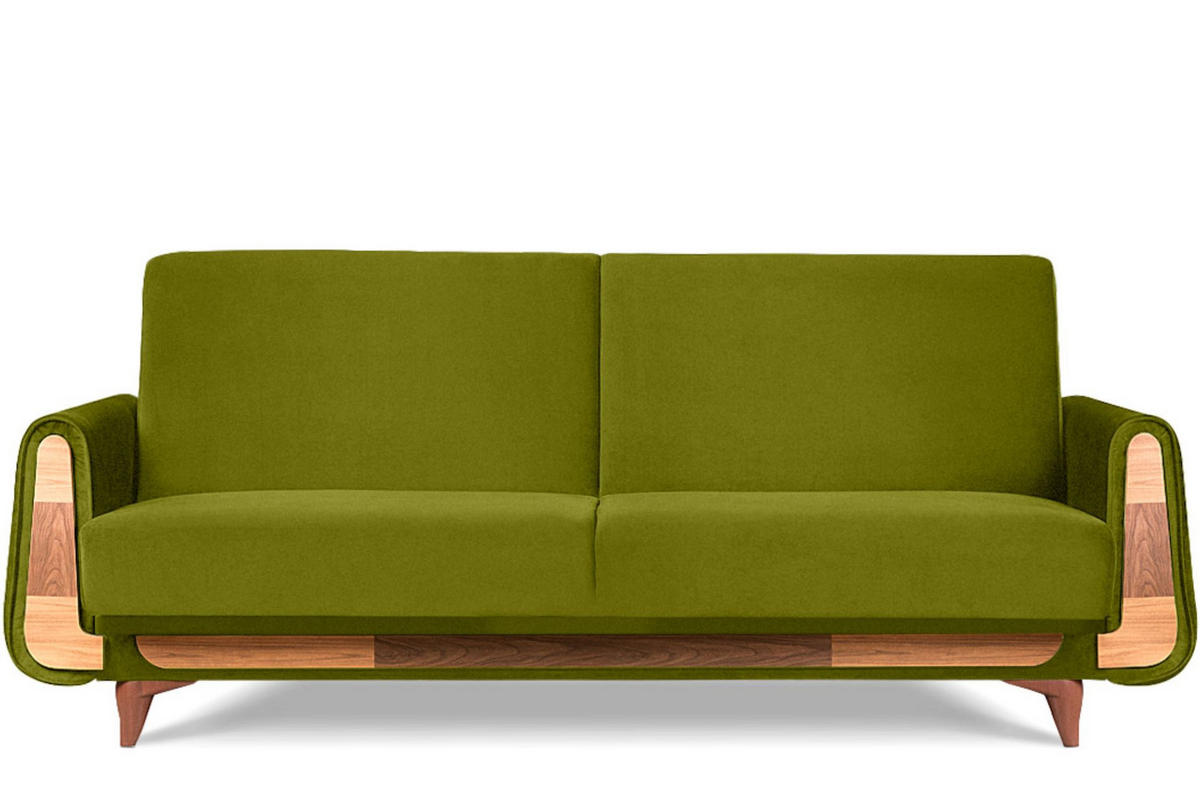 3-SITZER-SCHLAFSOFA GUSTAVO mit Armlehnen, grün - Braun/Olivgrün, Holz/Holzwerkstoff (230/98/98cm) - KONSIMO®