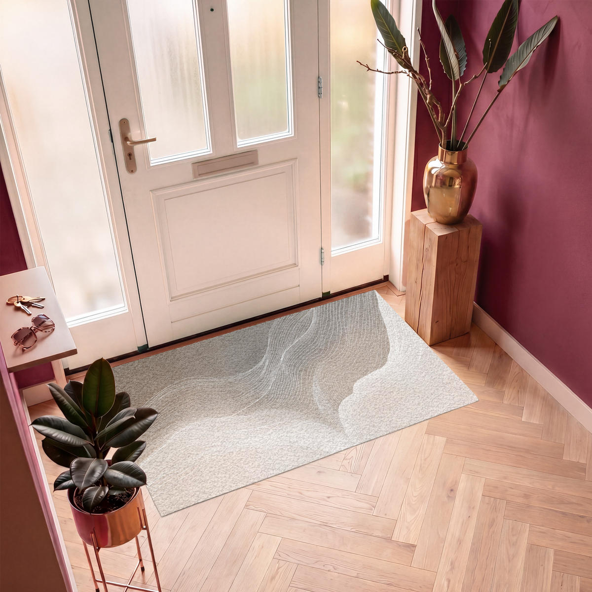 FUSSMATTE Wellenlinien - Luftströme - Harmonisch Schmutzfänger 150x90 cm - Beige, Kunststoff (150/90cm) - MuchoWow