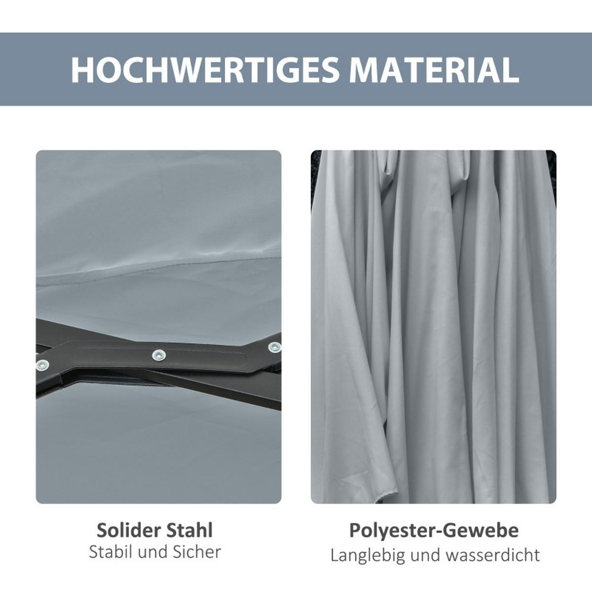 SONNENSCHIRM Doppelsonnenschirm LED Solar Hellgrau/Schwarz - Weiß, Metall (265/450cm) - ComfortXL