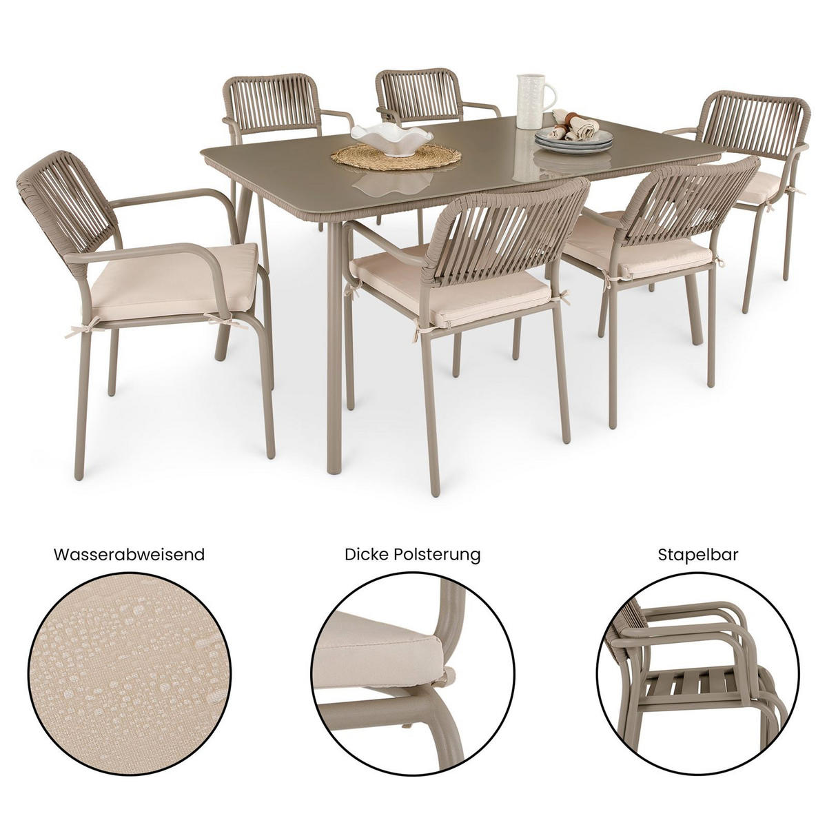GARTENMÖBEL SET VOLONTE - Braun, Glas/Metall - IDIMEX