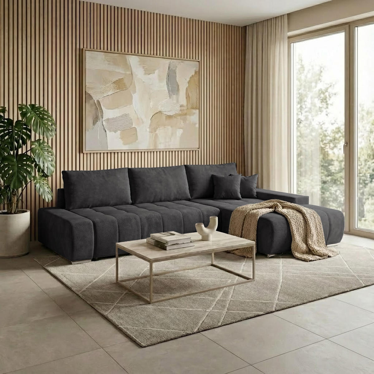 ECKSOFA Draco L schwarz rechts - Chromfarben/Schwarz, Textil/Metall (267/186cm) - Beautysofa