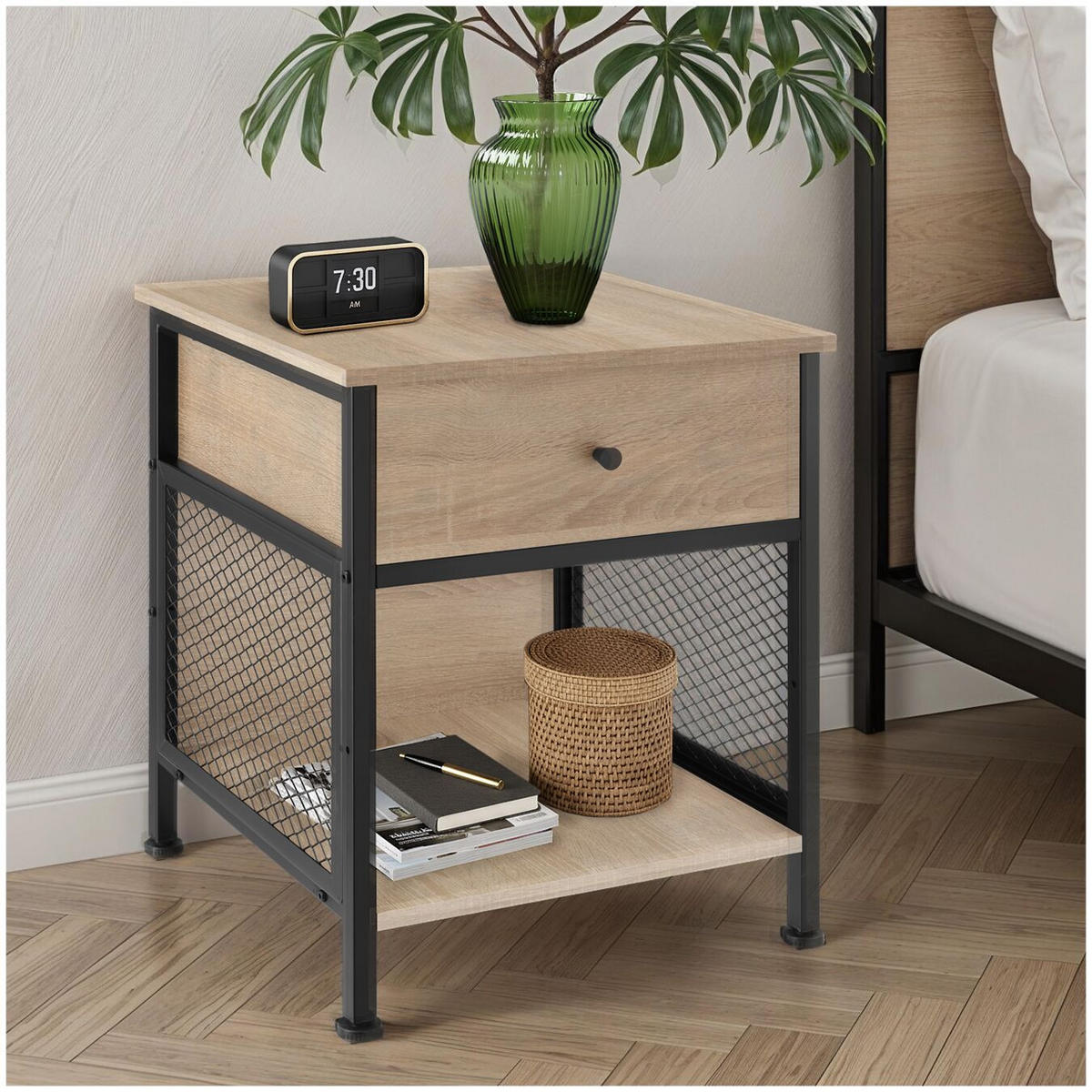 NACHTSCHRANK Killarney, 45 x 46 x 55,5 cm, Industrial Holz hell, Eiche Sonoma - Naturfarben, Holzwerkstoff (45/55.5/46cm) - tectake