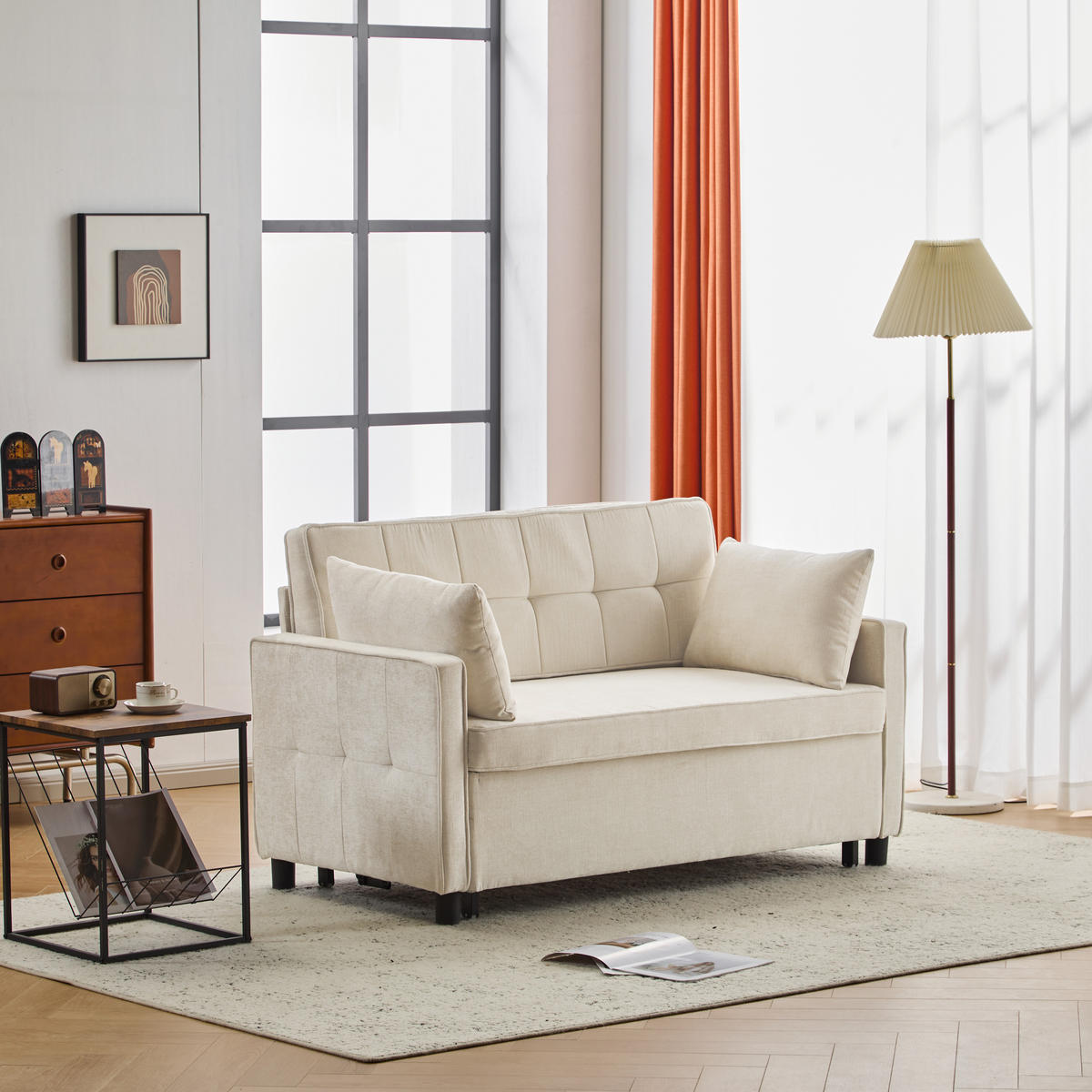SCHLAFSOFA 2-Sitzer mit Chenillebezug und Bettfunktion - Beige, Kunststoff (142/85/79cm)