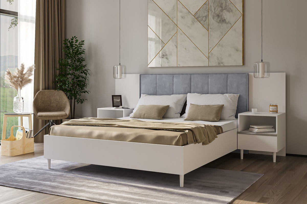 DOPPELBETT Luk II 160/200 cm ohne Matratze, Lattenrost, Bettkasten, weiß, grau - Weiß/Grau, Kunststoff (160/200cm) - Margaret Hadas24