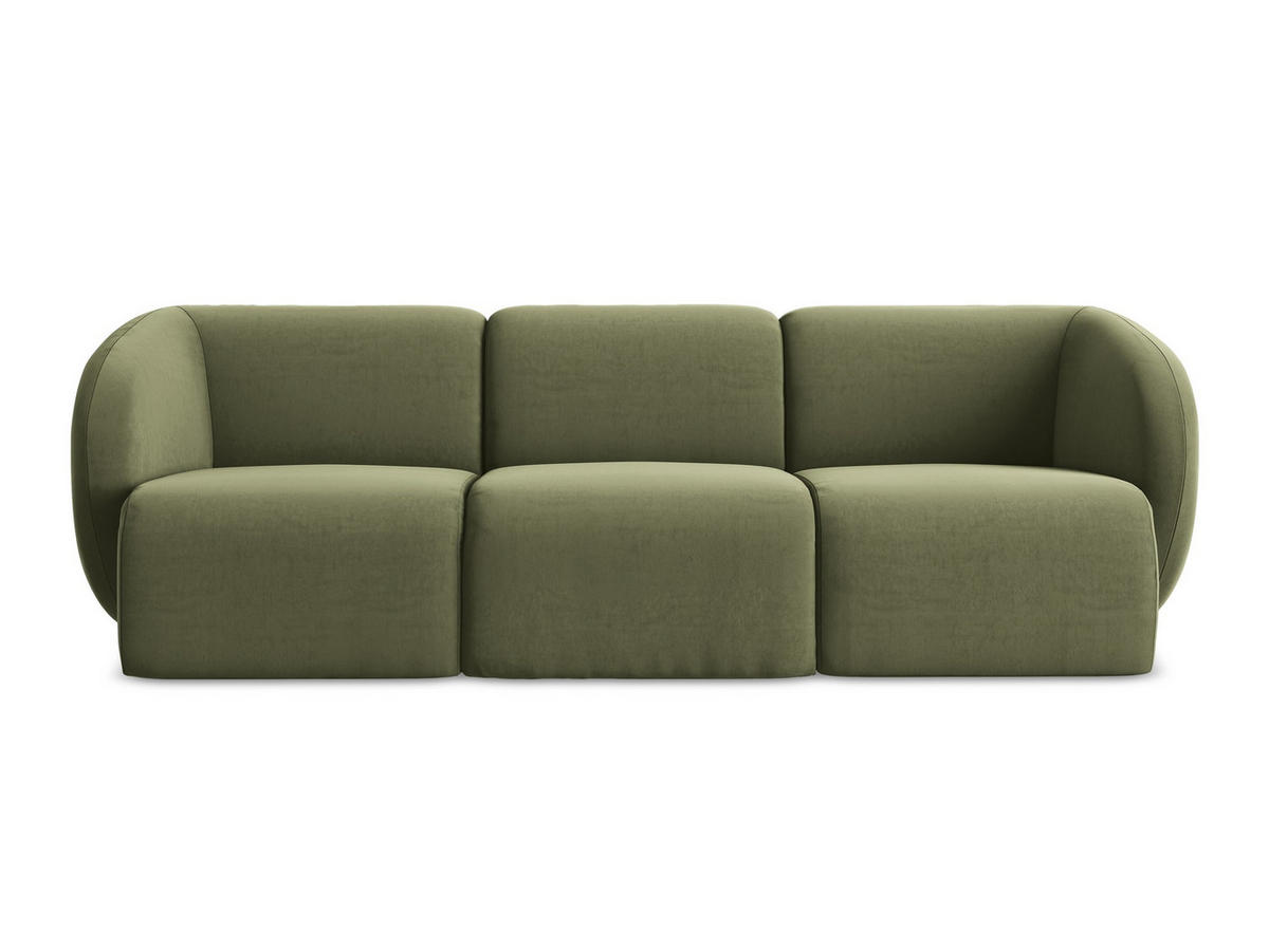 3-SITZER SOFA Samt Stoff Grün - Schwarz/Olivgrün, Holzwerkstoff/Kunststoff (244/75/94cm) - Makamii