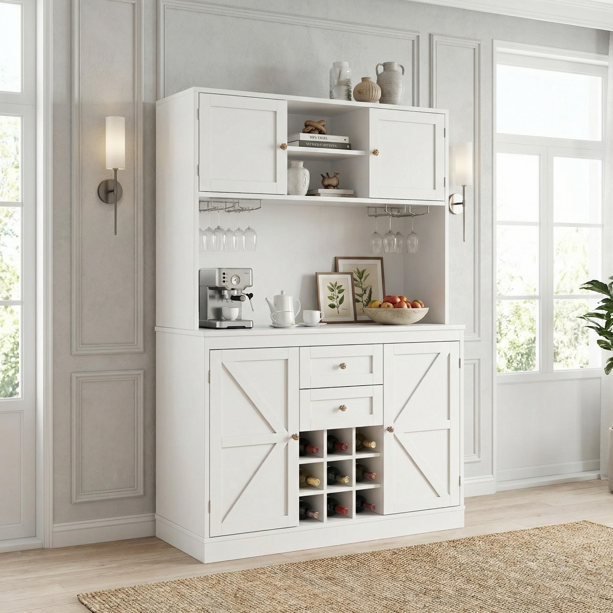 Thumbnail - Urban Meuble Highboard, Weiß, Holzwerkstoff, 2 Schubladen, Rechteckig, 106x179x40 cm, Küchen, Küchenmöbel, Buffetschränk...