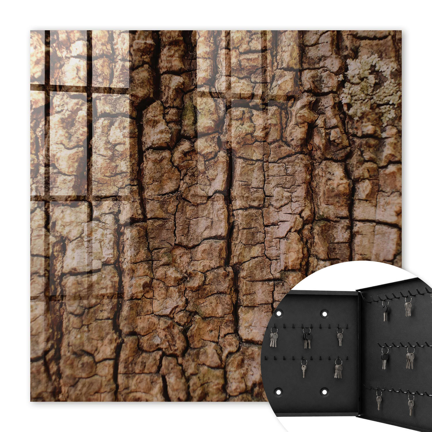 SCHLÜSSELBOX Schwarz 30x30 cm- Türöffnung nach rechts - Baumrinde - Braun, Metall (30/30/5cm) - TULUP