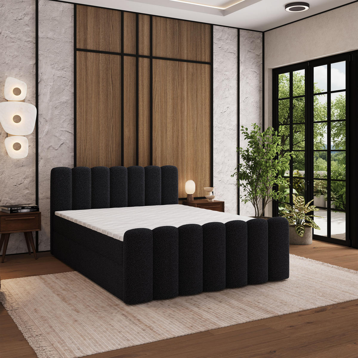 BOXBETT CELLA 160x200 cm mit Matratze und Topper - Schwarz - Schwarz, Holz (160/200cm) - MASSENO