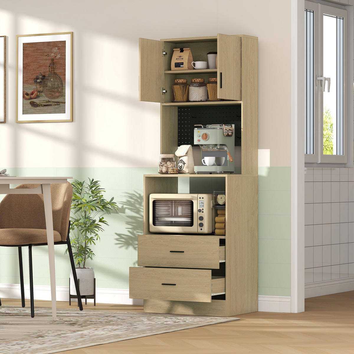 MIKROWELLENUNTERSCHRANK DE-11319 2 Türen, 2 Schubladen Natur - Naturfarben, Holzwerkstoff (40/170/60cm) - ComfortXL