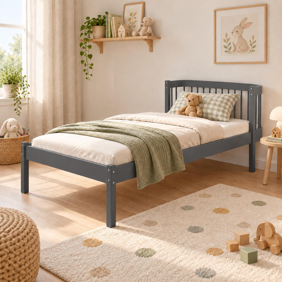 KINDERBETT 90x180 cm in Graphit - Graphitfarben, Holz (90/180cm) - Kids Collective