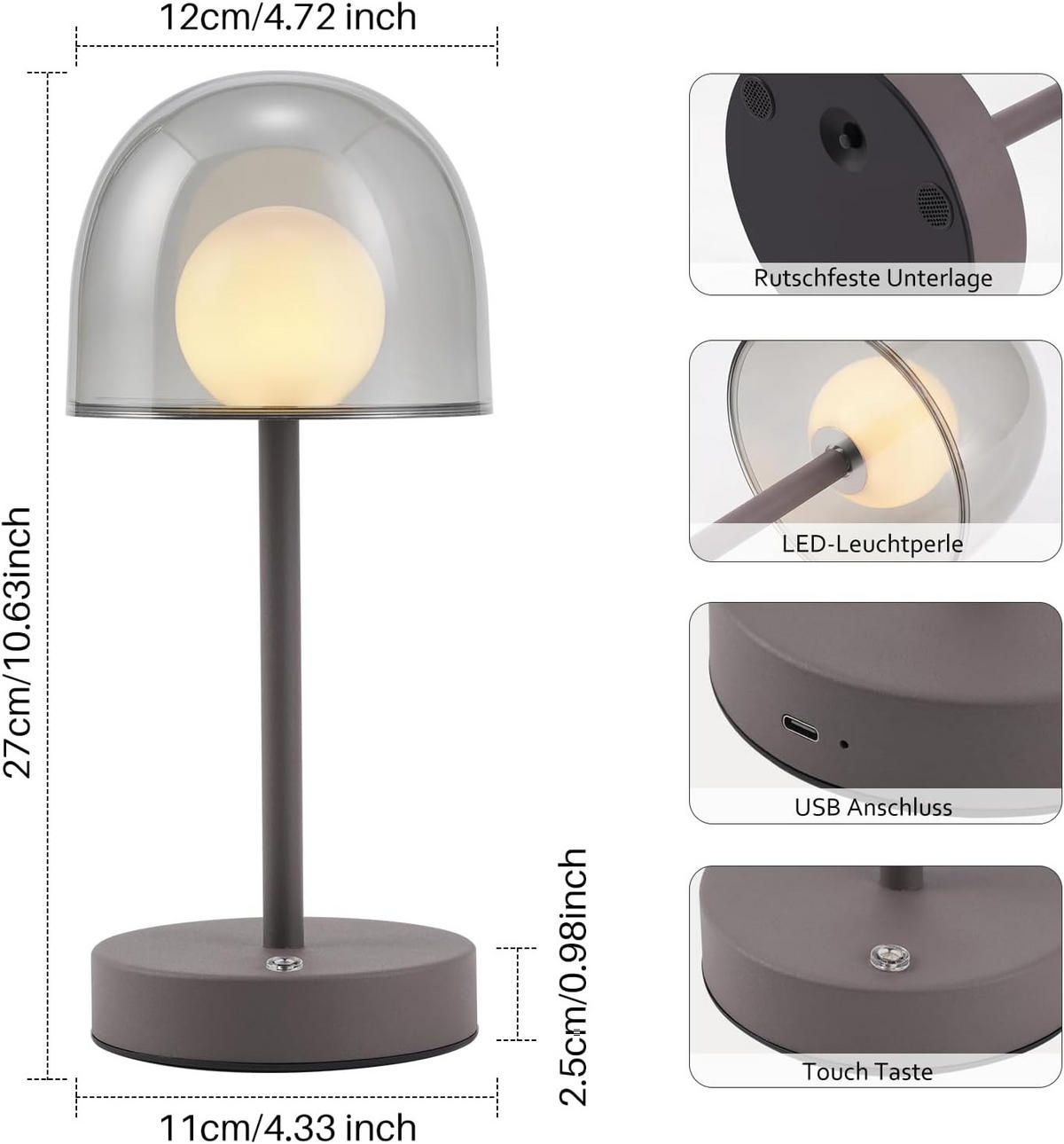 LED Schreibtischlampe 12/12/27cm - Grau, Metall (12/12/27cm) - Nettlife