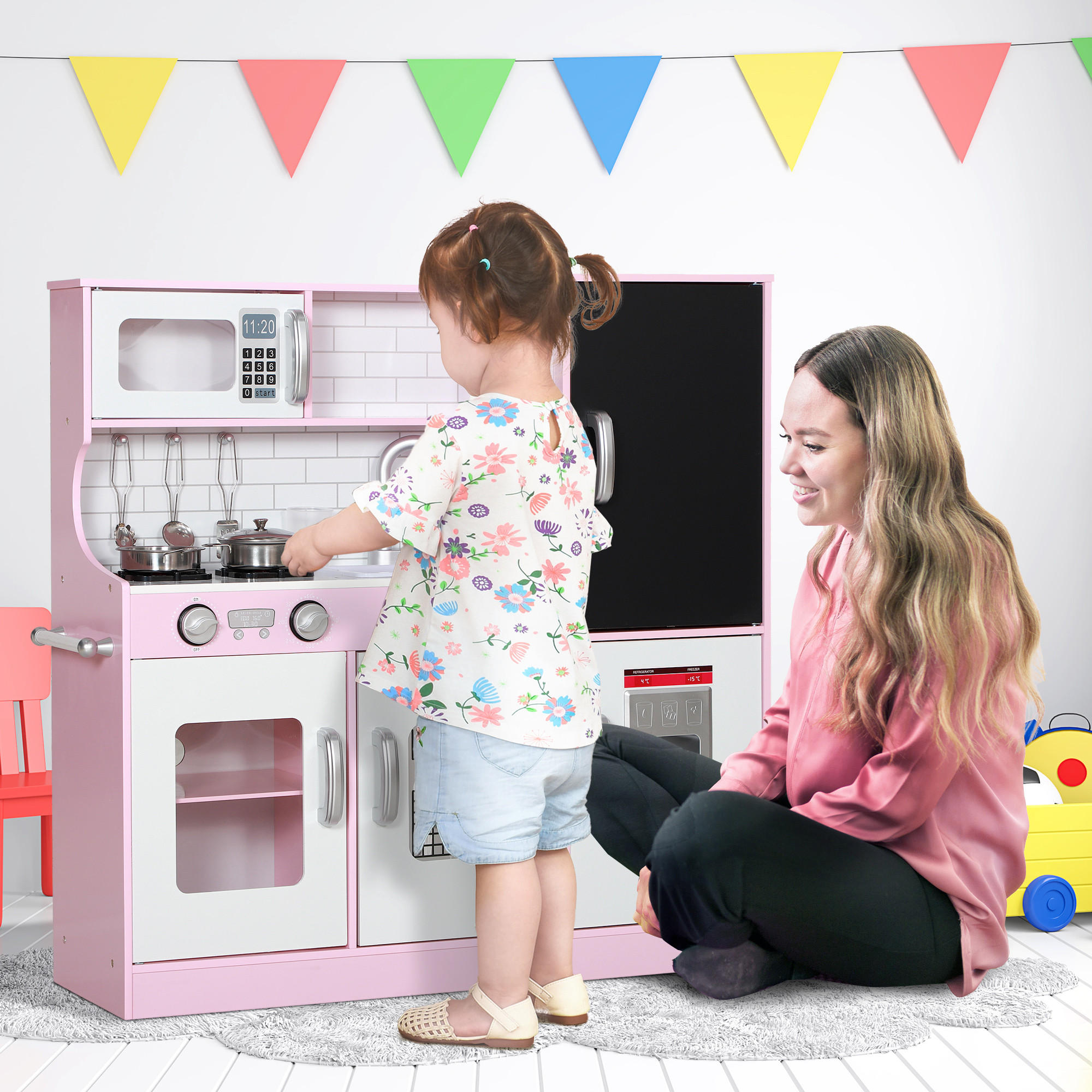 KINDERKÜCHE - Rosa, Holzwerkstoff (83.8/26.8/81cm) - AIYAPLAY