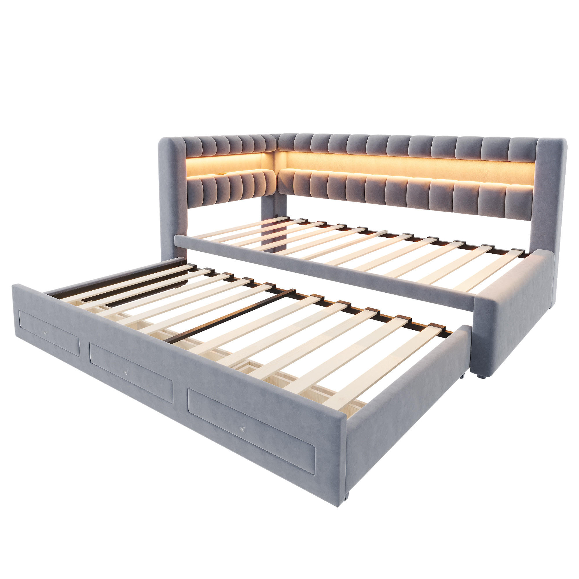 AUSZIEHBETT 90/190 cm mit LED und USB, DE-41714, in Dunkelgrau - Grau, Holzwerkstoff (90/190cm) - ComfortXL